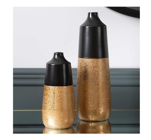 Jarrón Decorativo Alto de Cerámica Bicolor de Lujo, Estilo Nórdico, Negro y Dorado, para Hierba de Pampas, Decoración de Entrada y Repisa - Product Image 1