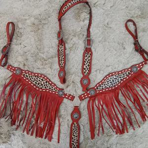 Nuevos equipos de equitación de temporada-Sillín inglés de cuero genuino con estampado de guepardo rojo, juego completo ligero, tachuela de caballo que incluye - Product Image 1