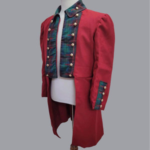 Men's Burgundy Traditional Doublet Jacket Costume Tailcoat Tartan Cotton Twill Custom Handmade Highland - Product Image 2