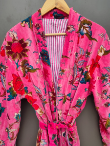 Bata Kimono de Algodón 100% Tejido con Estampado de Dibujos Animados para Mujer, Camisón de Verano Hecho a Mano, Cuello en V, Cintura Elástica, Largo Completo, ODM - Product Image 6