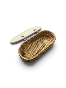 Cesta de Almacenamiento de Mimbre Tejida a Mano con Tapa y Asas, Organizador Ovalado de Mimbre para Cocina, Almacenamiento Natural para el Hogar, 22x10x6cm - Product Image 2