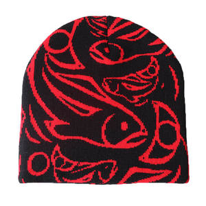 Bonnet en tricot jacquard noir uni avec logo, style streetwear, pour femme, avec étiquettes personnalisées, vente en gros - Product Image 5
