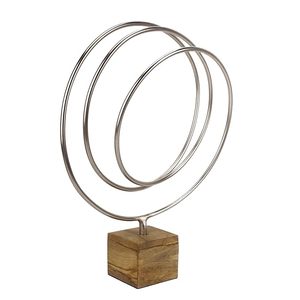 Sculpture en boucle argentée radiante, figurine décorative abstraite moderne en fer et métal avec base marron pour la décoration de la maison et du bureau - Product Image 4