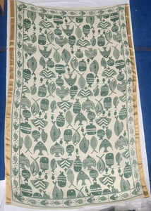 Paréo en coton artisanal imprimé au poisson, motif côtier bleu, léger et doux, idéal pour l'été, couvre-maillot de bain de plage - Product Image 5