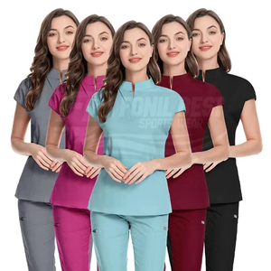 Women's <b>Scrub</b> Sets With V-Neck Top And Jogger Pants In Black <b>Blue</b> Pink For Hospital Use Polyester Knitted Fabric - Product Image 6
