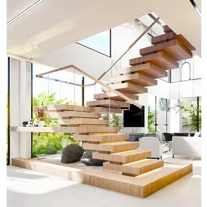 Escalera <span class=keywords><strong>de</strong></span> mármol <span class=keywords><strong>de</strong></span> lujo, escalera principal <span class=keywords><strong>de</strong></span> roble europeo, Interior <span class=keywords><strong>de</strong></span> acero, flotante, abierta, cascada, voladizo <span class=keywords><strong>de</strong></span> Metal - Product Image 1