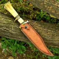 Couteau artisanal en acier Damas sur mesure, 15 pouces, manche en os avec embout en laiton, pour la chasse, le camping et les activités de plein air, lame fixe