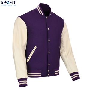 เสื้อแจ็คเก็ตวาร์ซิตี้แบบกำหนดเองสำหรับผู้ชาย ตัวเสื้อทำจากผ้าขนสัตว์ แขนเสื้อทำจากหนัง พร้อมป้ายปักลาย  แจ็คเก็ตเบสบอลแบบ Letterman ผ้าแคนวาสสำหรับผู้ชาย - Product Image 3