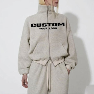 Conjunto de sudadera con capucha y cremallera para mujer, con logotipo personalizado, fabricante de conjuntos de sudaderas extragrandes. - Product Image 1