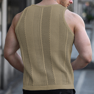 Camisetas sin mangas casuales de punto ajustadas para hombre, chaleco de punto transpirable con diseño hueco para verano - Product Image 6