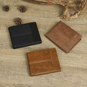 Portefeuille court en cuir véritable pour homme, en cuir de vachette pleine fleur, style vintage, avec plusieurs fentes pour cartes, anti-vol, en polyester - Product Image 1