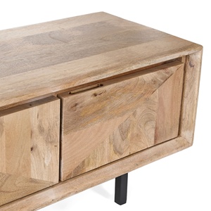 Meuble TV en bois de mangue fait à la main, unité multimédia en fer naturel et noir et en bois avec boîte de rangement pour meubles de maison et de salon - Product Image 5