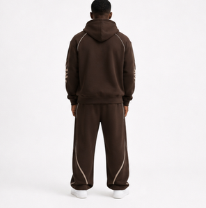 Custom Logo Piping Pullover Hoodie Tracksuit <b>Set</b> Men Oversized Heavyweight Fleece Hoodie and Sweatpants Two Piece Suit - Product Image 4