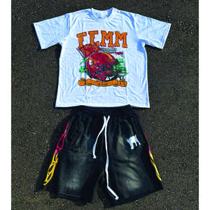 Compre Conjunto de Camiseta y Pantalones Cortos para Hombre con Logotipo Personalizado, Atuendo Casual de Verano de Algodón, Nuevo Conjunto de Dos Piezas con Patrón para Hombre y Mujer - Product Image 1