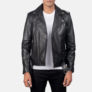 Mens Allaric Alley Black Leather Eco-friendly Winter Stand Collar <b>Biker</b> <b>Jacket</b> - Product Image 1