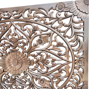 Tête de lit sculptée à la main en bois, finition cuivre brun, taille King Size, en bois d'ingénierie, motif Mandala, décoration murale pour lit - Product Image 5