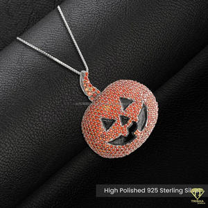 Designer Pumpkin Face Pendant Necklace With Orange Moissanite Diamonds Iced Out Streetwear Jewelry Style - Product Image 4