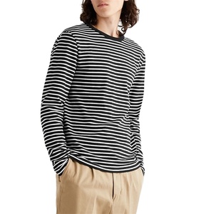 Men's 100% Cotton Long Sleeve Striped T Shirt Breathable Knitted Casual Regular Fit Front Digital Printing Custom <b>Logo</b> - Product Image 4