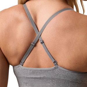Sujetador deportivo sin costuras para mujer, color gris jaspeado, con espalda cruzada, soporte medio, para fitness, yoga, entrenamiento, ropa deportiva, top. - Product Image 4
