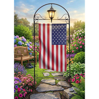 Bannière de jardin avec drapeau américain et lumière solaire, support métallique décoratif, ornement extérieur