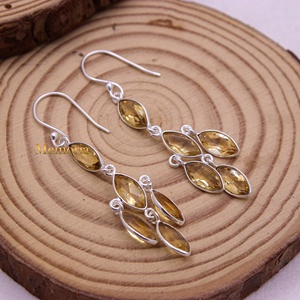 Wholesale 925 Solid Sterling Silver Natural Marquise Citrine Cluster Dangle Earrings Fine Jewelry Memoria Jewels - Product Image 4