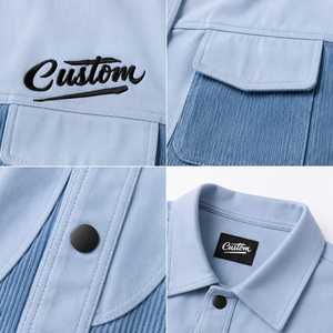 Veste d'hiver personnalisée pour homme en polyester, bleue, chauffante, brodée, à boutons sur le devant, col rabattable, style décontracté - Product Image 5