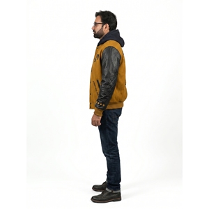 Veste universitaire premium pour homme Heritage Letterman Streetwear, en laine méltone, manches en cuir véritable, fermeture éclair brodée, personnalisable OEM - Product Image 3