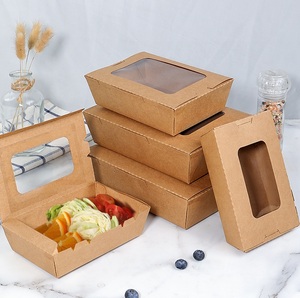 Eco Friendly Biodegradable Square Single Wall Kraft Paper Lunch Box with Window Disposable <b>Takeaway</b> Food Packaging <b>Container</b> - Product Image 5