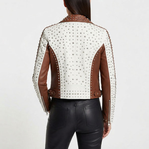 Women Leather <b>Biker</b> <b>Jacket</b> With Studded Ladies Leather Studded Slim Fit <b>Biker</b> <b>Jacket</b> Female Zip-Up Leather Studded <b>Jackets</b> - Product Image 2