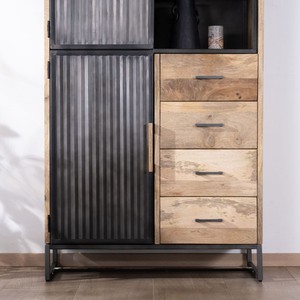 Vandana Crystal Contour designer <b>sideboard</b> in mango wood and fluted black metal - Product Image 5