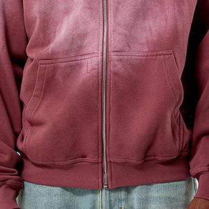 เสื้อฮู้ดดี้โอเวอร์ไซส์ผ้าฟลีซฟอกสีซีดแบบซิป 100% คอตตอน 380gsm สำหรับผู้ชายไซส์ใหญ่ ใส่ได้ในฤดูหนาว - Product Image 4