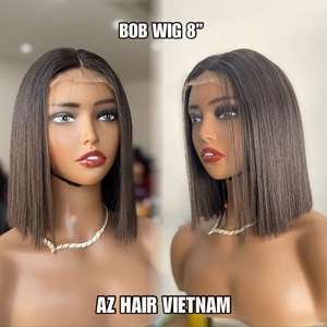 Prêt Navire 2*4 8-10 ''Vietnamien Cheveux Humains Os Fermeture Droite Bob Perruques 180% Densité Super Double Dessiné Bob Perruque Transparent - Product Image 4