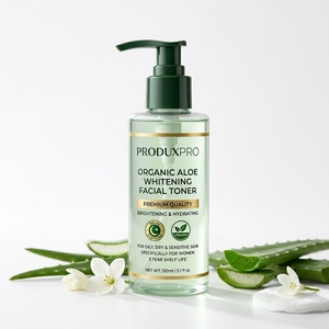 Tonique facial éclaircissant à l'aloe vera biologique de qualité supérieure, certifié halal, PRODUXPRO, durée de conservation de 3 ans, pour femmes, peaux grasses, sèches et sensibles - Product Image 1