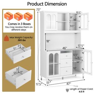 Armadio Dispensa da Cucina Bianco da 73 Pollici Personalizzabile con Luci LED e Stazione di Ricarica (USB/Type C/Prese AC) Realizzato in Pannelli di Legno - Product Image 4