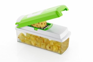 Écraseur et presse-purée multifonction 1 pièce en plastique vert, trancheuse manuelle avec 6 lames en acier inoxydable, pliable et compatible lave-vaisselle - Product Image 2