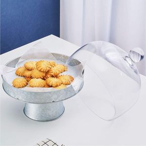 Soporte para Pasteles de Metal Galvanizado Estilo Industrial con Tapa Acrílica Transparente, Bandeja de Exhibición para Postres y Pasteles para Banquetes de Hotel - Product Image 1