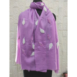 Fine <b>Wool</b> Leaf Embroidery Stoles Wholesale Luxury 80% Fine <b>Wool</b> 20% Silk Soft Warm Elegant Designer Shawls Lightweight 70x200 cm - Product Image 2