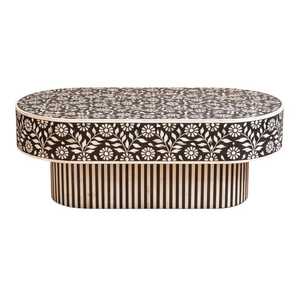 Modern Oval Coffee <b>Table</b> With Floral Inlay Design Handmade Wood Living Room Furniture Eclectic Style Center <b>Table</b> - Product Image 3