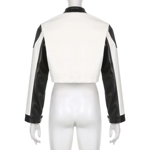 Blouson court de moto pour femme, style streetwear, en toile et cuir, imperméable, coupe-vent et respirant - Product Image 5