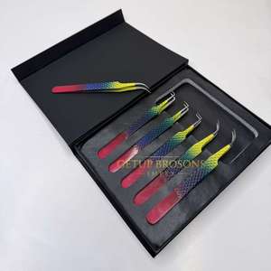 Ensemble de pinces à cils Getup Brosons Impex en acier inoxydable, pointe de précision multicolores, emballage en boîte - Product Image 2