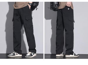 <b>Men</b> Solid Mid Waist <b>Cargo</b> <b>Trousers</b> Straight Leg Drawstring Customized Logo Multi Pocket Casual Outdoor <b>Lightweight</b> Breathable - Product Image 5