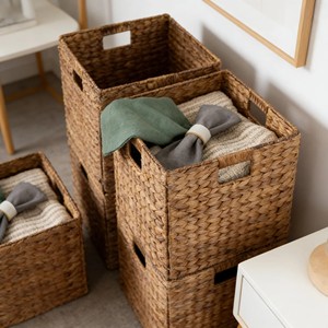 Cesta de Almacenamiento de Jacinto de Agua Tejida a Mano, Plegable para Ropa Sucia, Cesta Organizadora Rústica para Decoración del Hogar, Dormitorio, Sala de Estar - Product Image 4