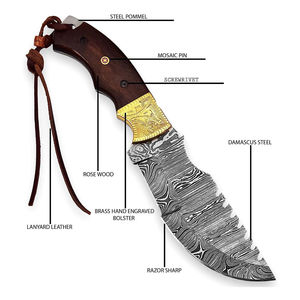 Cuchillo de Caza Multifuncional de Acero de Damasco Hecho a Mano, Hoja de Supervivencia de Alta Calidad Premium para Exteriores, OEM, Fija, con Funda de Cuero - Product Image 3