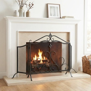 Écran de cheminée en métal de luxe à motif enroulé avec panneaux pliants en maille de protection, écran décoratif pour foyer en fer - Product Image 4