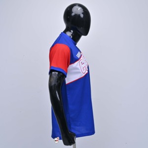T-shirt à manches courtes pour homme, col rond, bleu et rouge, avec impression par sublimation, coupe classique, style jersey décontracté, avec impression de lettres, OEM - Product Image 3
