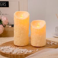 Bougies Pilier LED Sans Flamme à Motif Rose en Relief, Bougies Électroniques Scintillantes à Motif Floral Ivoire pour Mariage et Décoration Intérieure (Vente en Gros)