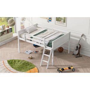 Letto a soppalco basso in legno bianco a grandezza naturale con scaletta, opzioni di posizionamento scaletta a sinistra o a destra (Vecchio SKU GX000366AAK) - Product Image 4