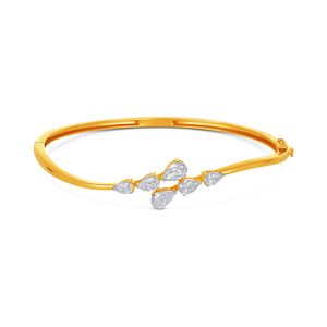 Elegant 14K Yellow Gold Women's <b>Bangle</b> <b>Bracelet</b> with Lab Grown Diamond Round Brilliant Cut and Leaf Motifs - Product Image 2