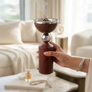 Quemador de Incienso de Madera y Metal con Detalles Plateados Pulidos y una Base Cilíndrica Elegante, que Eleva Cualquier Espacio con Estilo - Product Image 6