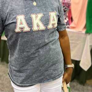 Chemise en chenille denim AKA pour femme, col rond, lettres grecques, haut décontracté de haute qualité - Product Image 3